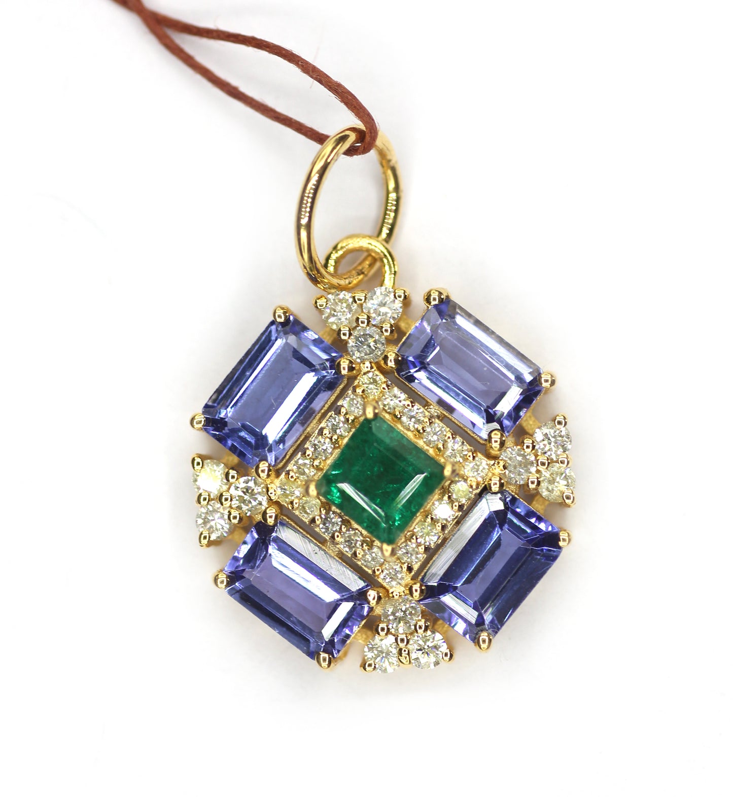 Tanzanite 14k Solid Gold Diamond Pendant With Emerald Stone