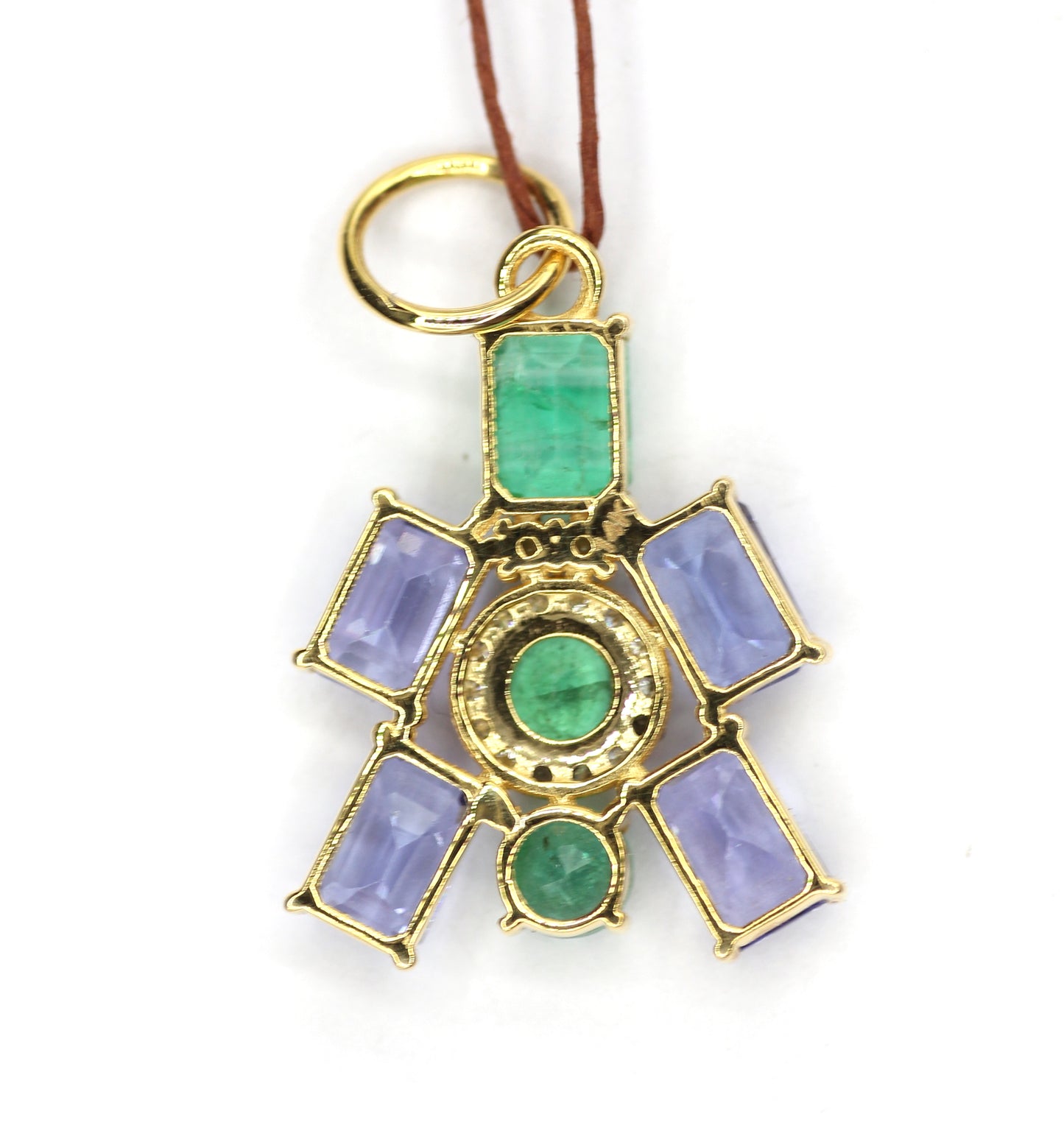 Tanzanite 14k Solid Gold Diamond Pendant With Emerald Stone