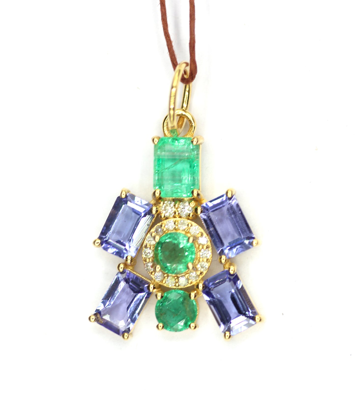 Tanzanite 14k Solid Gold Diamond Pendant With Emerald Stone