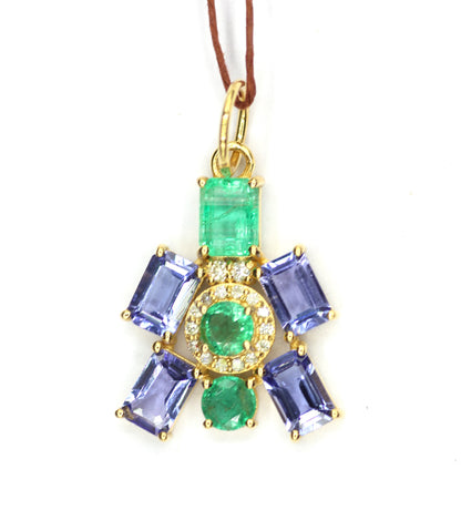 Tanzanite 14k Solid Gold Diamond Pendant With Emerald Stone