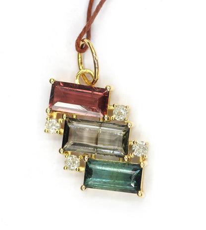 Tourmaline 14k Solid Gold Diamond Pendant