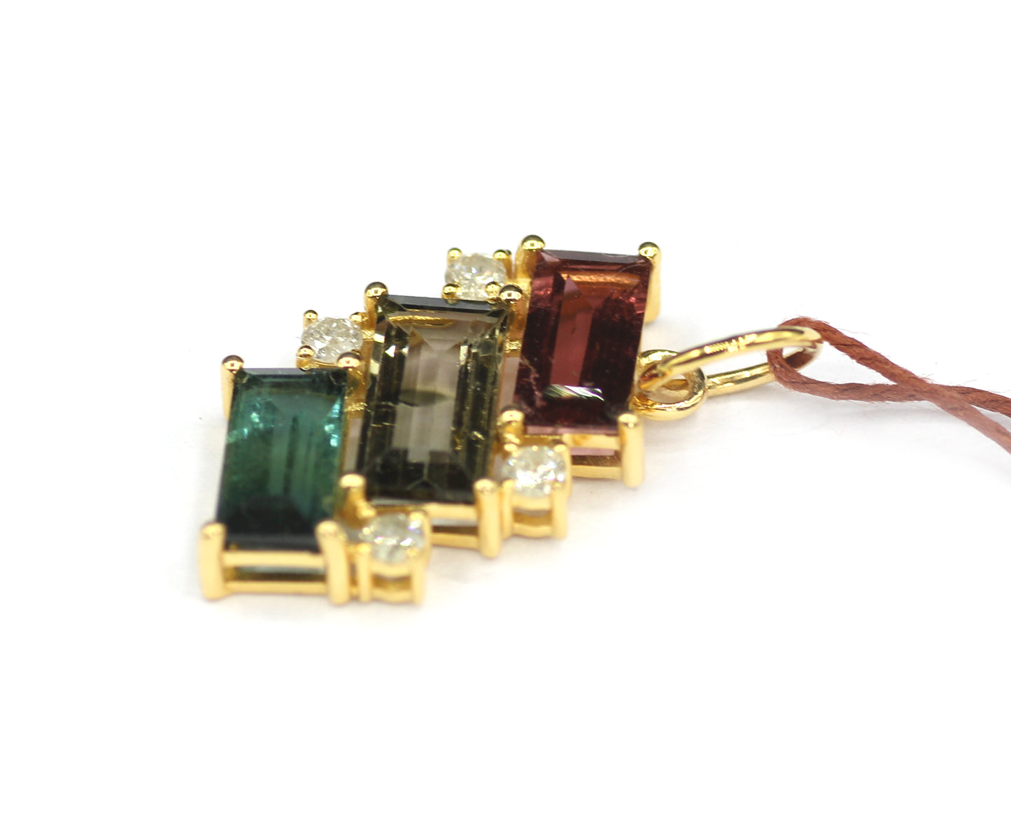 Tourmaline 14k Solid Gold Diamond Pendant