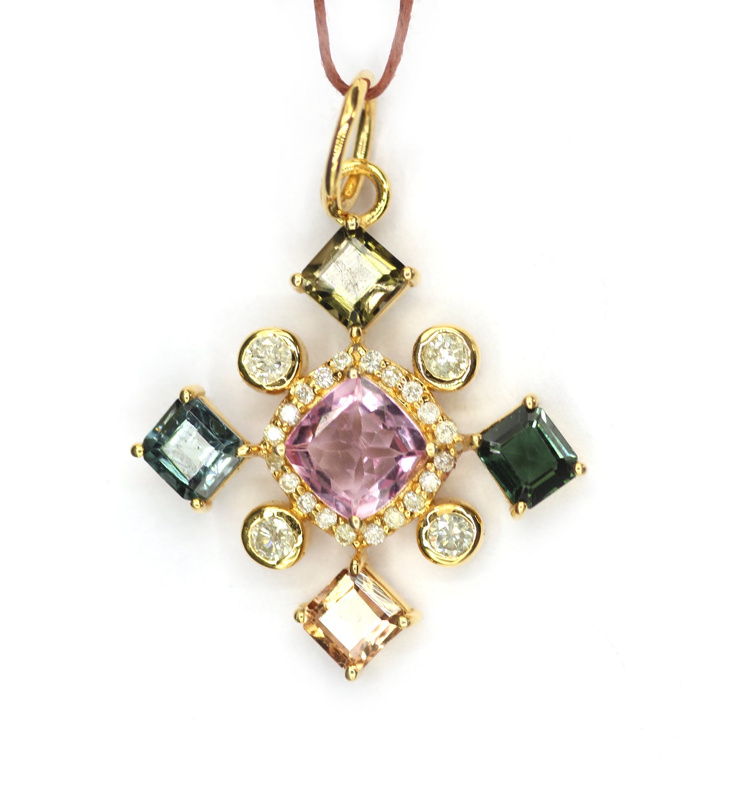 Tourmaline 14k Solid Gold Diamond Pendant