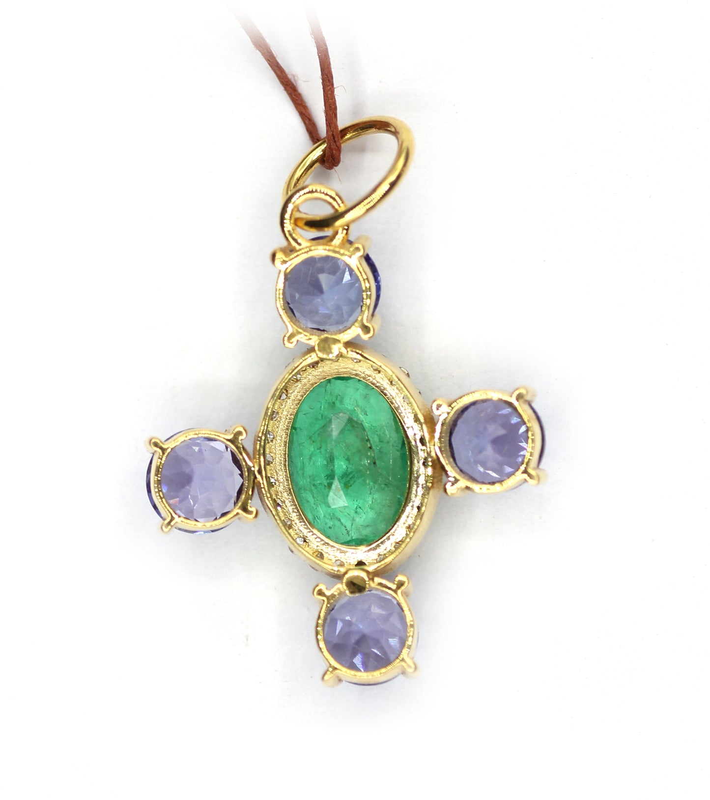 Emerald 14k Solid Gold Diamond Pendant With Tanzanite Stone