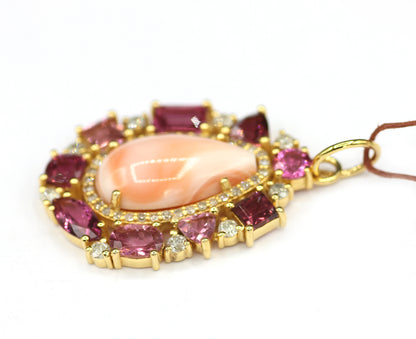 Tourmaline 14k Solid Gold Diamond Pendant