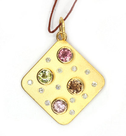 Tourmaline 14k Solid Gold Diamond Pendant