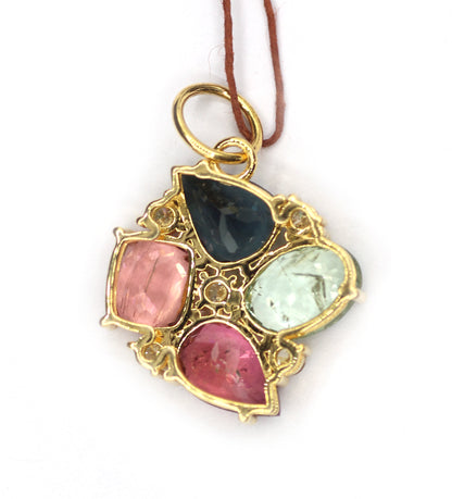 Tourmaline 14k Solid Gold Diamond Pendant