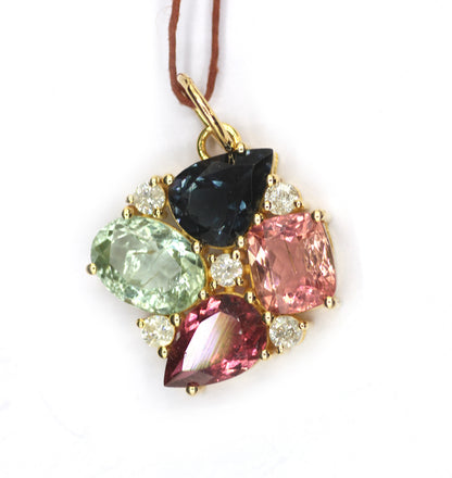 Tourmaline 14k Solid Gold Diamond Pendant