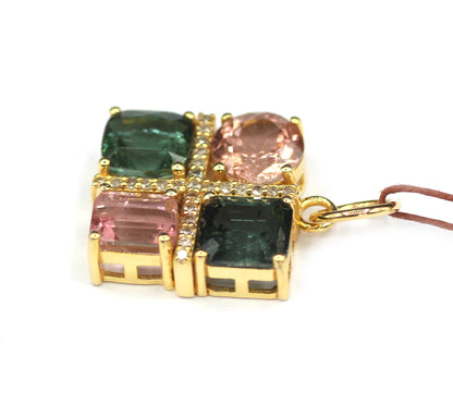 Tourmaline 14k Solid Gold Diamond Pendant
