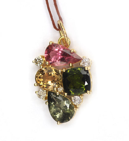 Tourmaline 14k Solid Gold Diamond Pendant