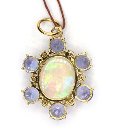Tanzanite 14k Solid Gold Diamond Pendant With Ethiopian opal Stone