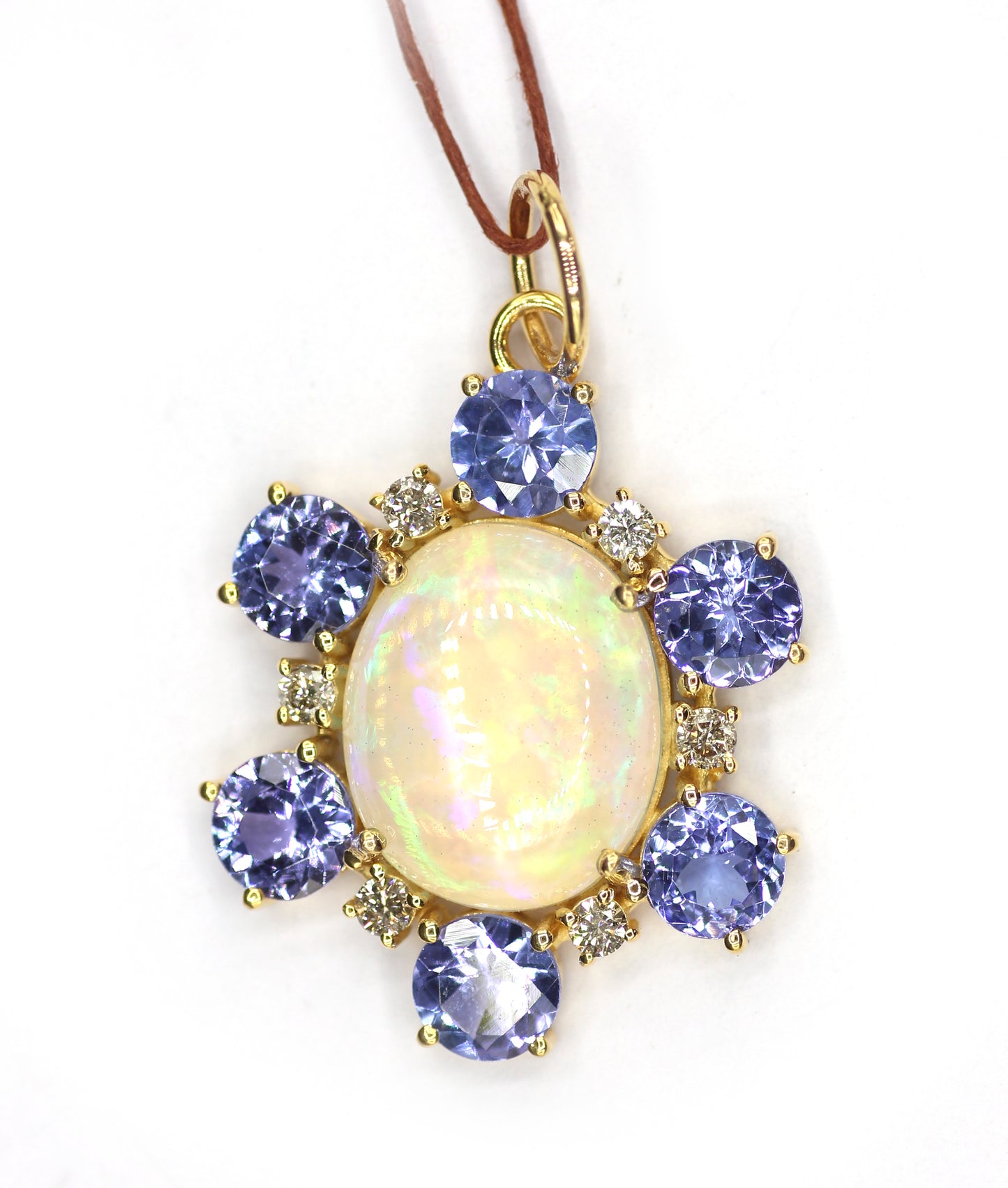 Tanzanite 14k Solid Gold Diamond Pendant With Ethiopian opal Stone