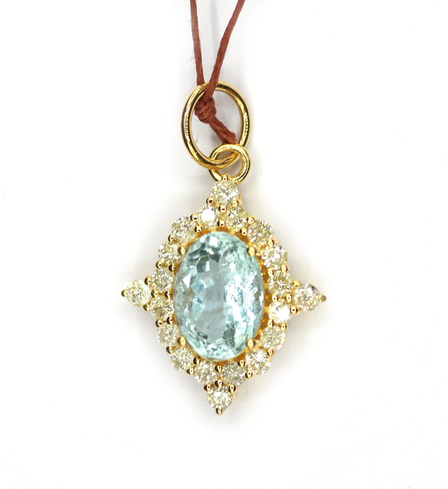 Aquamarine 14k Solid Gold Diamond Pendant