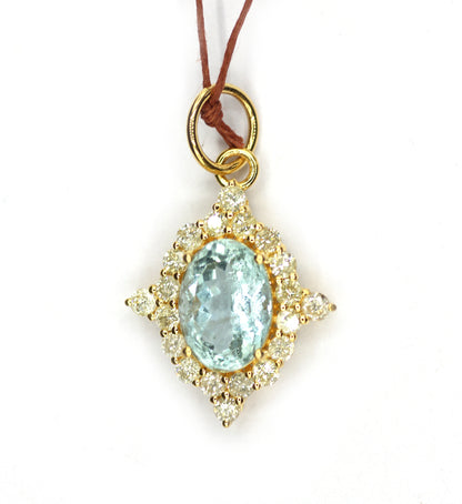 Aquamarine 14k Solid Gold Diamond Pendant