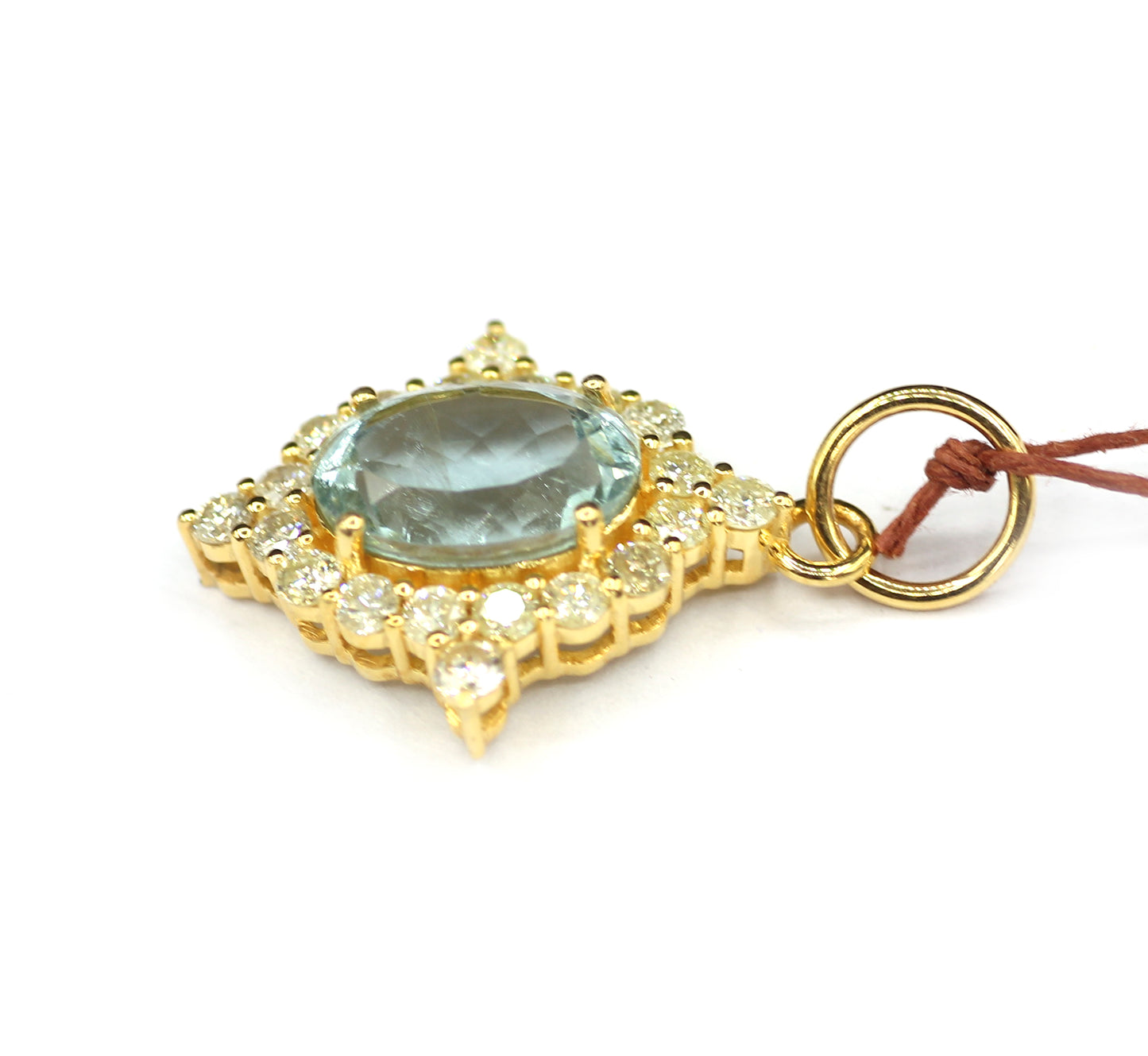 Aquamarine 14k Solid Gold Diamond Pendant
