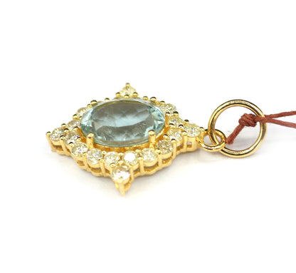 Aquamarine 14k Solid Gold Diamond Pendant