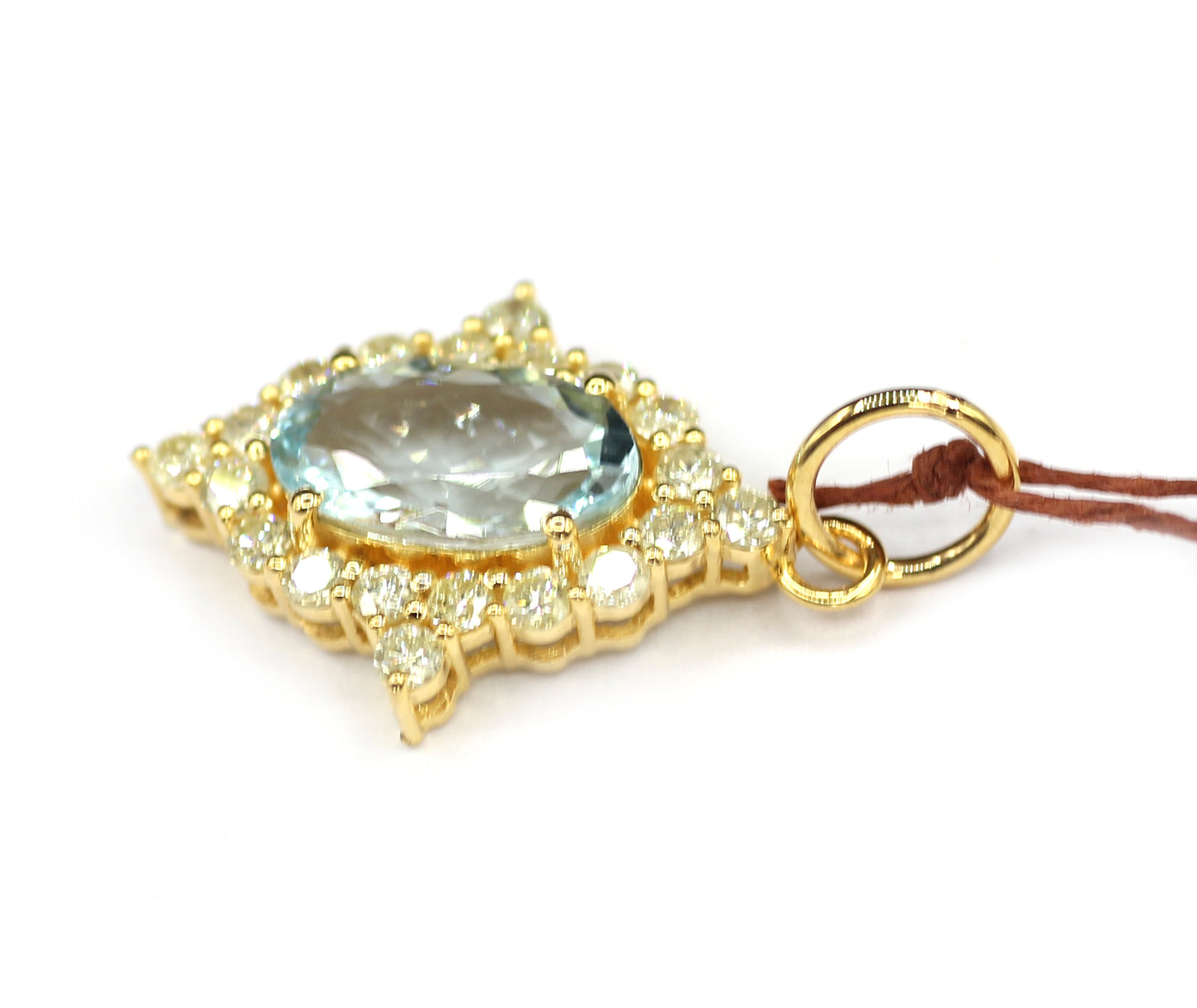 Aquamarine 14k Solid Gold Diamond Pendant