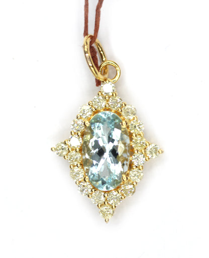 Aquamarine 14k Solid Gold Diamond Pendant