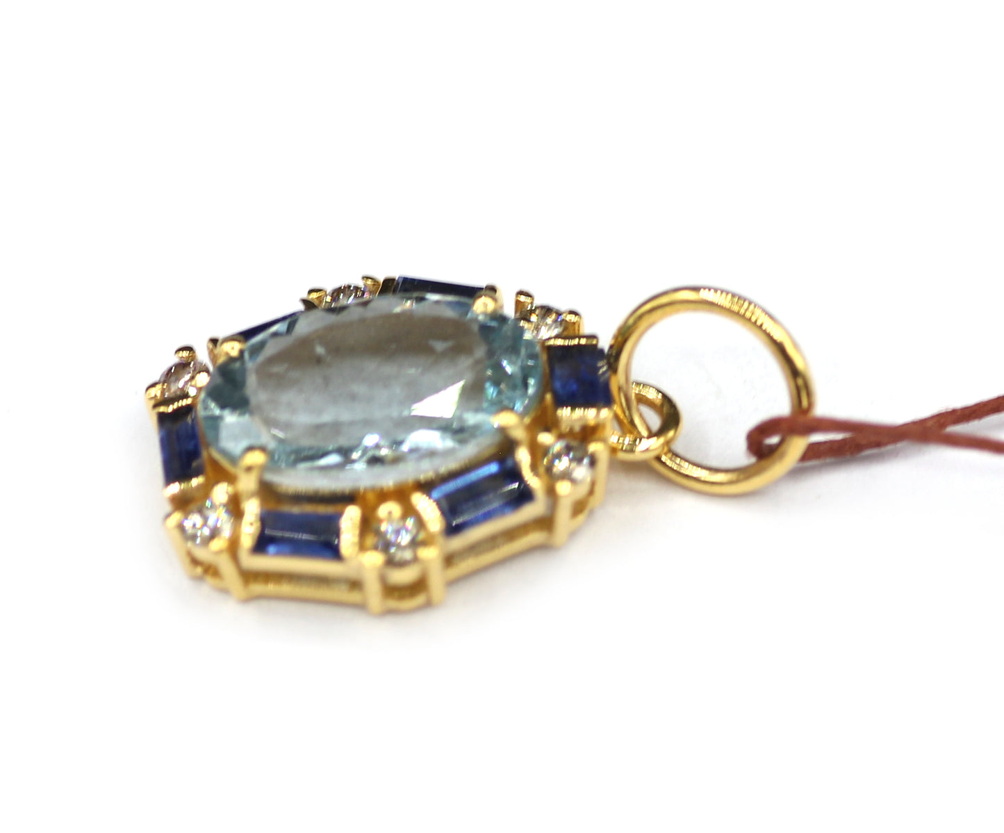 Aquamarine 14k Solid Gold Diamond Pendant With Blue Sapphire Stone