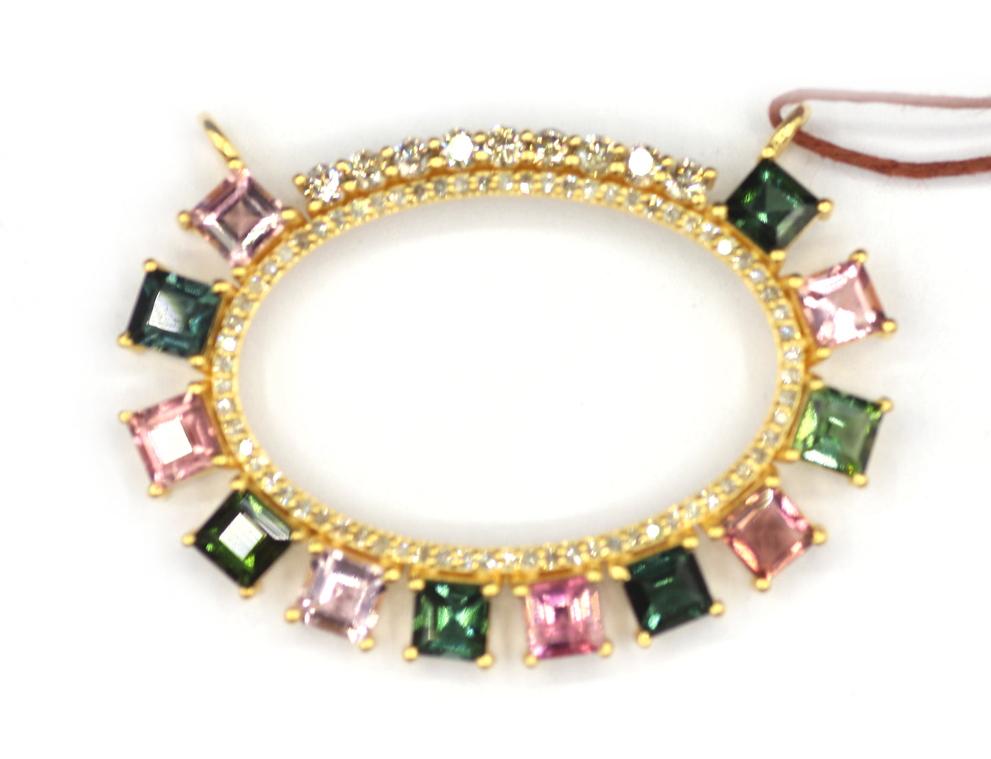 Tourmaline Stone 14k Solid Gold Diamond Pendant