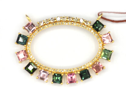 Tourmaline Stone 14k Solid Gold Diamond Pendant