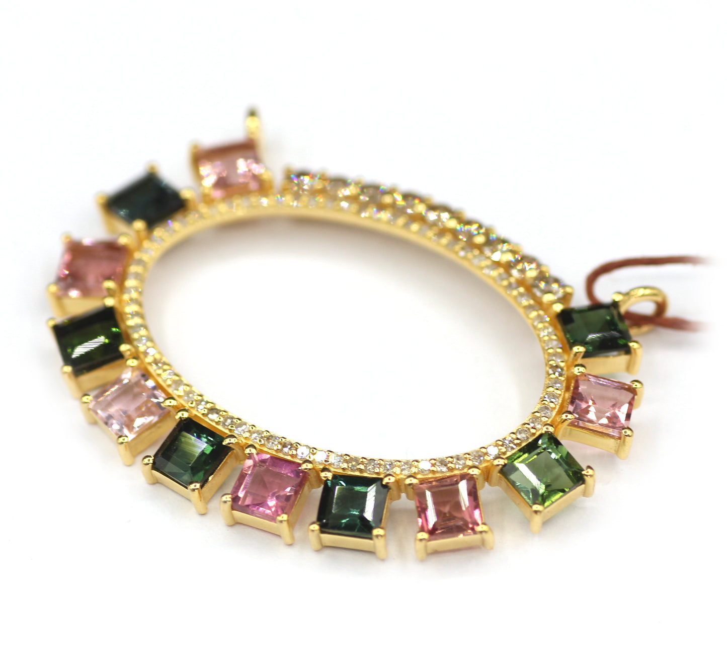 Tourmaline Stone 14k Solid Gold Diamond Pendant