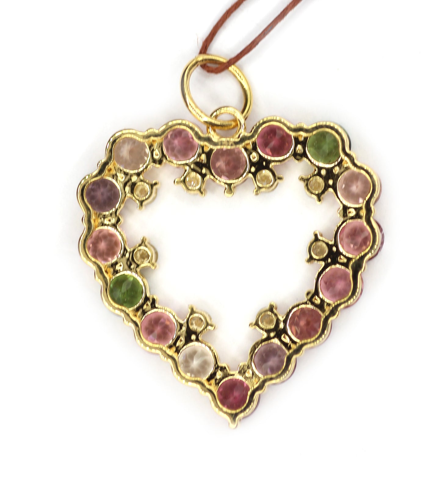 Heart Shape 14k Solid Gold Diamond Pendant With Tourmaline Stone