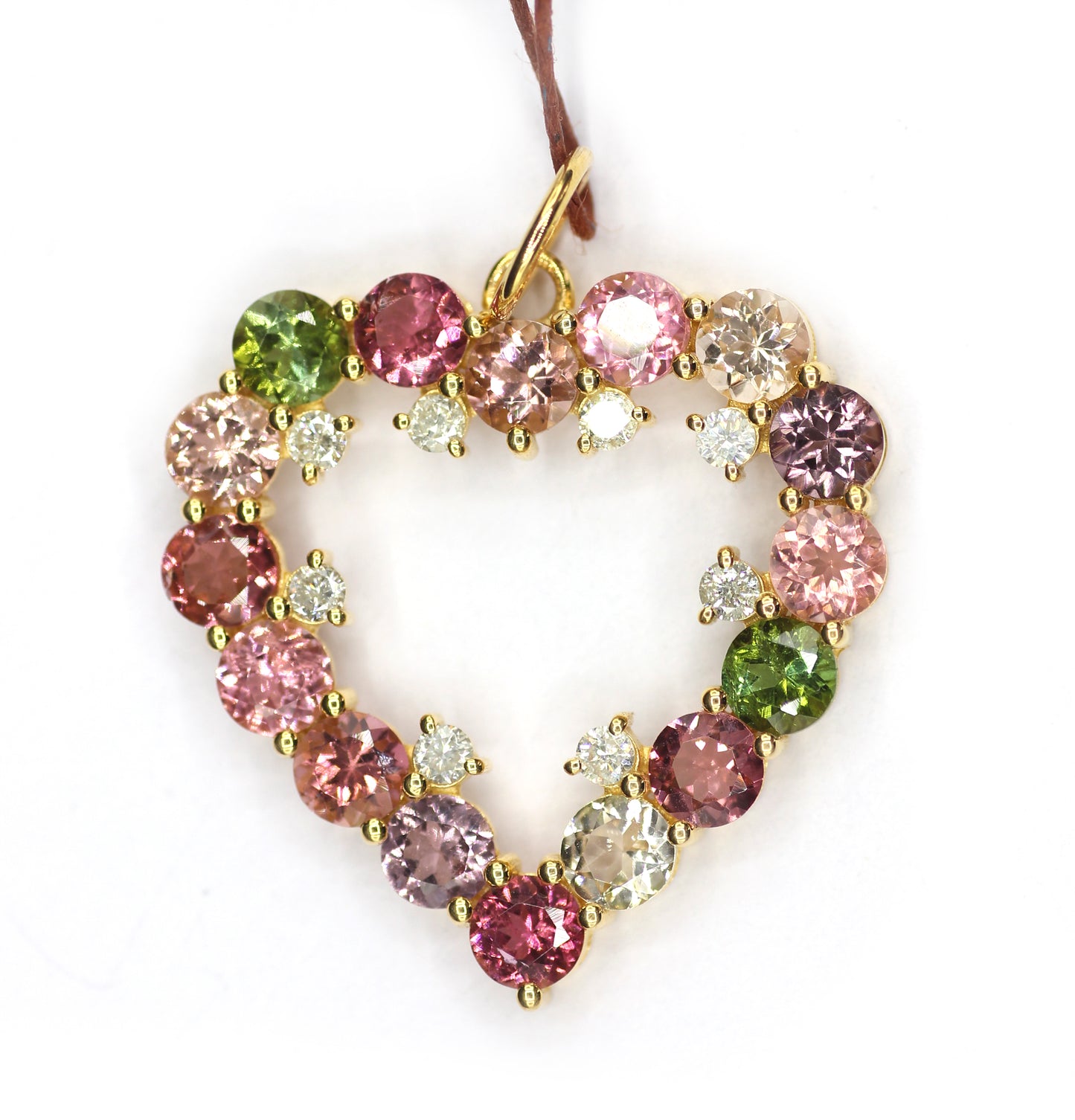 Heart Shape 14k Solid Gold Diamond Pendant With Tourmaline Stone