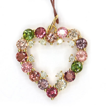 Heart Shape 14k Solid Gold Diamond Pendant With Tourmaline Stone