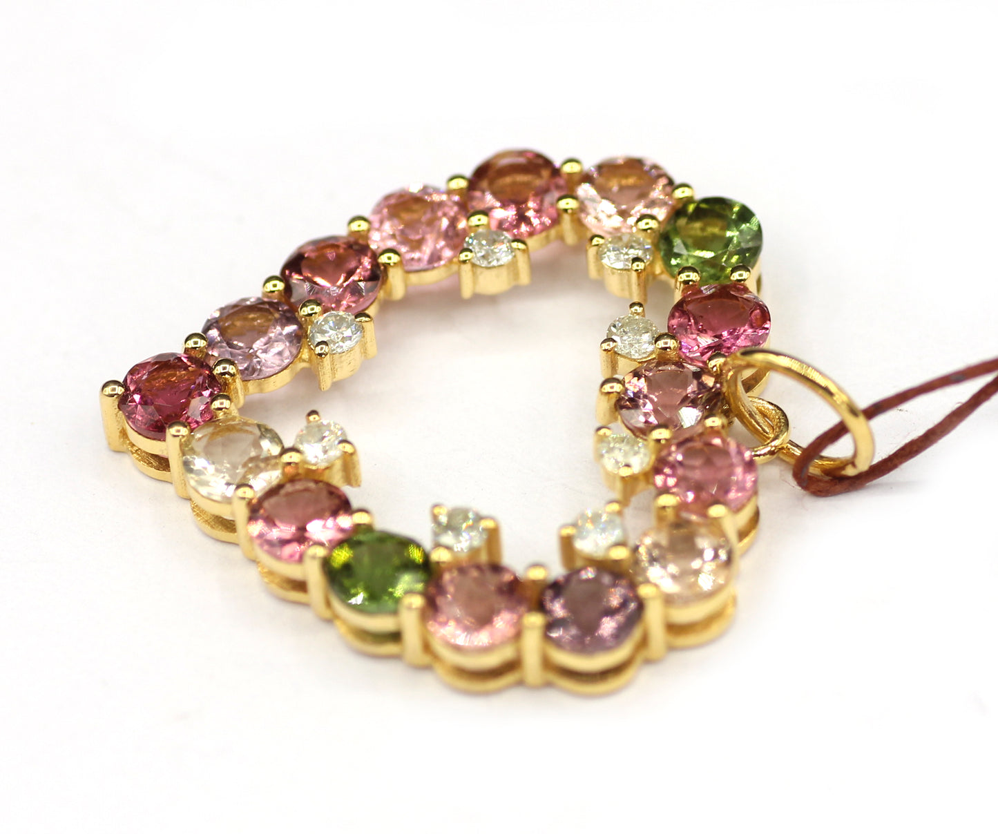 Heart Shape 14k Solid Gold Diamond Pendant With Tourmaline Stone