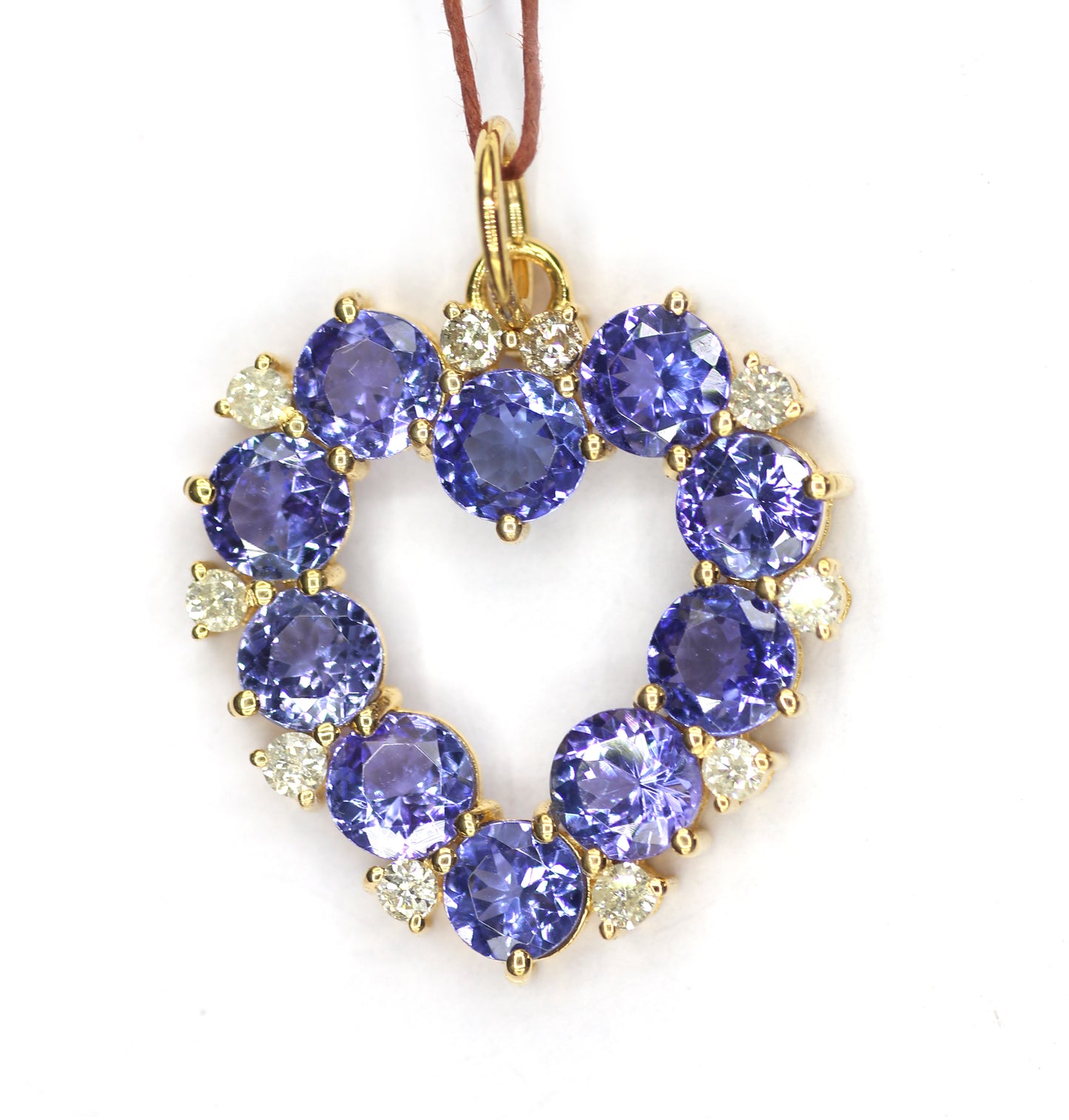 Heart Shape 14k Solid Gold Diamond Pendant With Tanzanite Stone