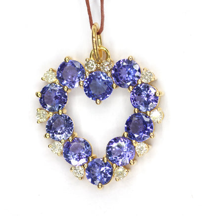 Heart Shape 14k Solid Gold Diamond Pendant With Tanzanite Stone
