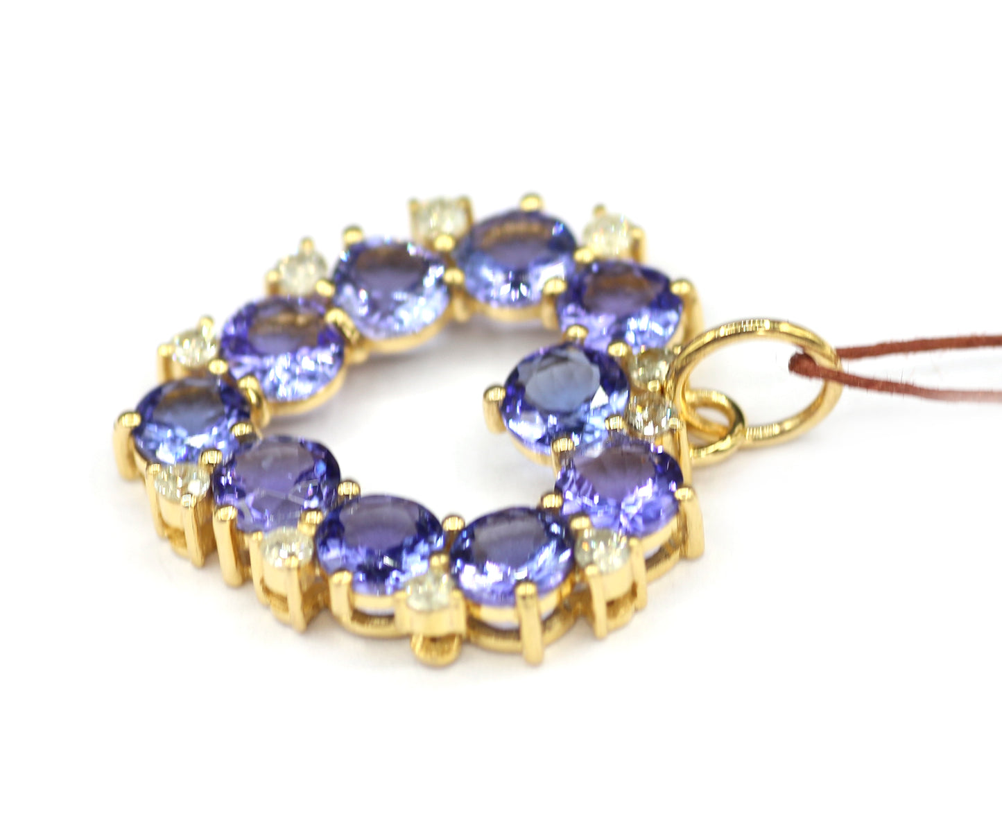 Heart Shape 14k Solid Gold Diamond Pendant With Tanzanite Stone