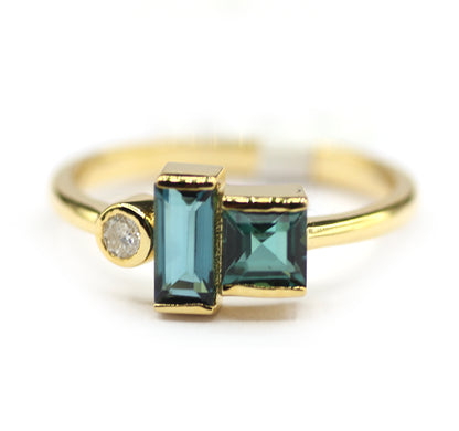 Green Tourmaline 14k Solid Gold Diamond Rings