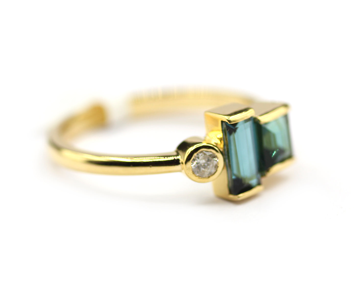 Green Tourmaline 14k Solid Gold Diamond Rings