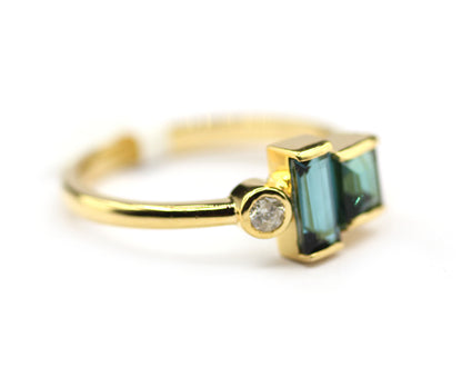 Green Tourmaline 14k Solid Gold Diamond Rings