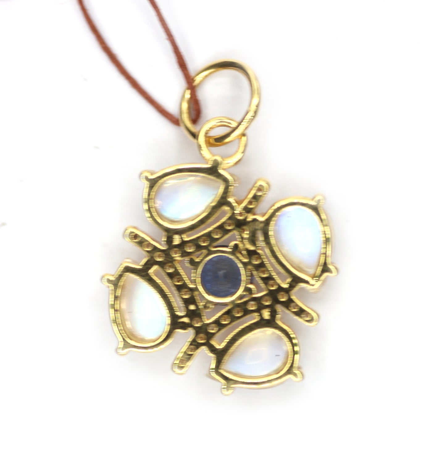 Rainbow Moonstone 14k Solid Gold Diamond Pendant