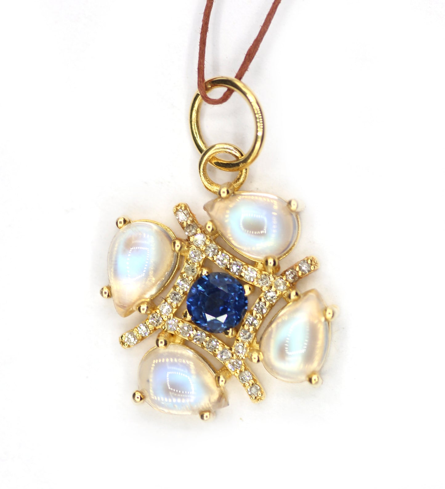 Rainbow Moonstone 14k Solid Gold Diamond Pendant
