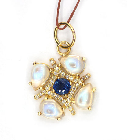 Rainbow Moonstone 14k Solid Gold Diamond Pendant