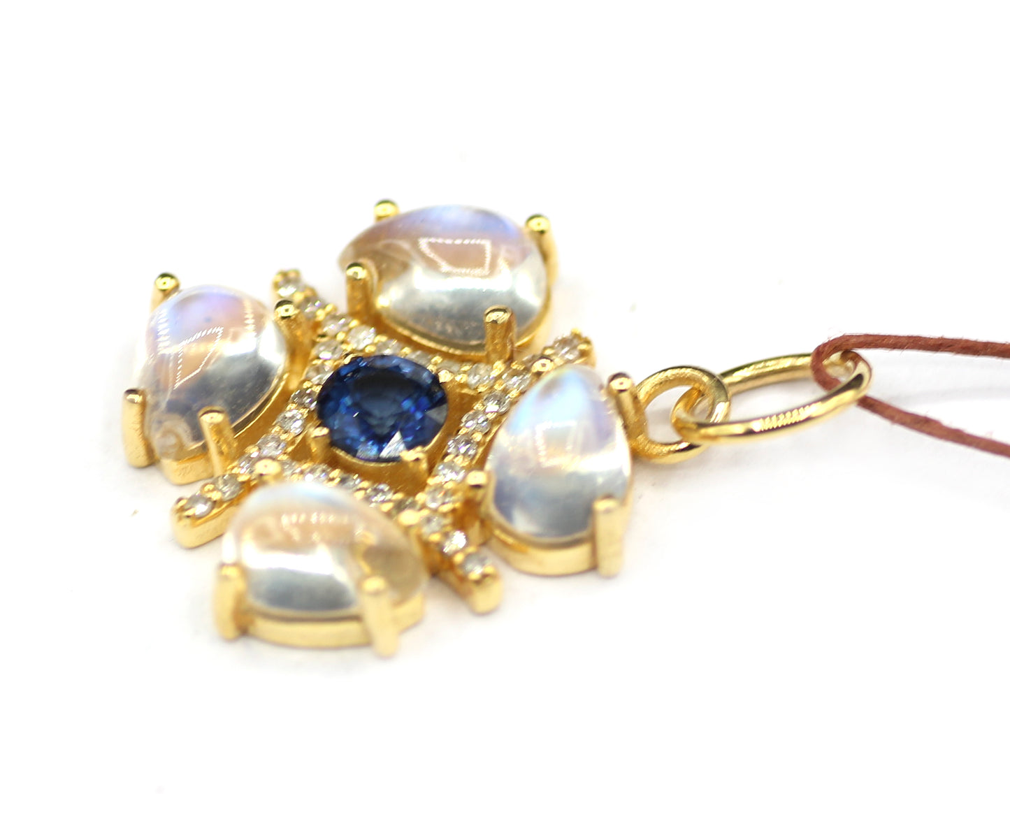 Rainbow Moonstone 14k Solid Gold Diamond Pendant