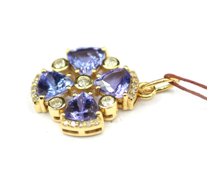 Tanzanite 14k Solid Gold Diamond Pendant