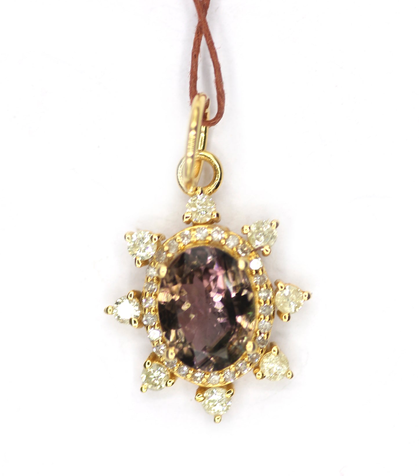 Tourmaline 14k Solid Gold Diamond Pendant