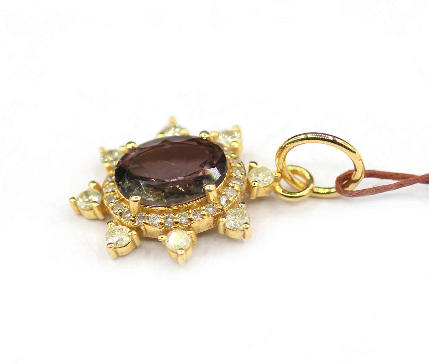 Tourmaline 14k Solid Gold Diamond Pendant
