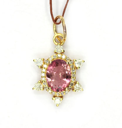 Tourmaline 14k Solid Gold Diamond Pendant