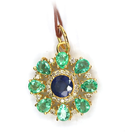 Emerald 14k Solid Gold Diamond Pendant