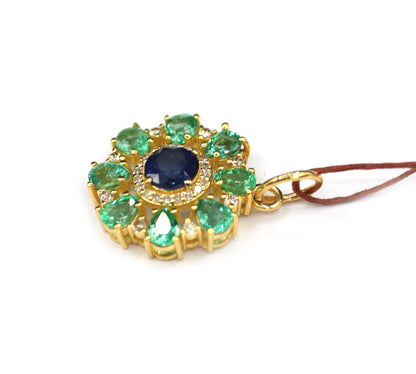 Emerald 14k Solid Gold Diamond Pendant