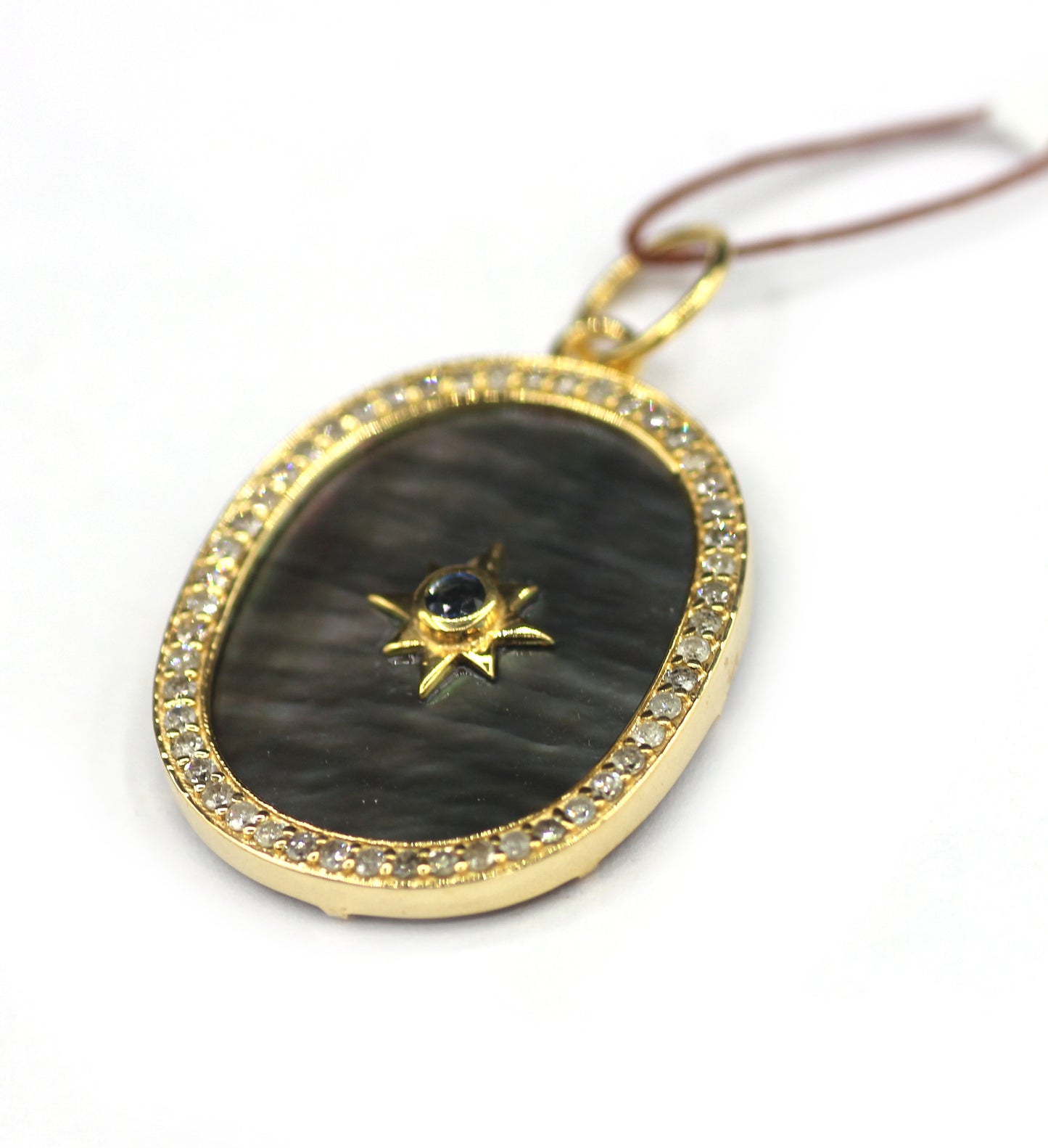 Oval 14k Solid Gold Diamond Pendant