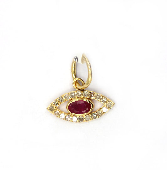 Evil Eye 14k Solid Gold Diamond Pendants With Ruby Stone