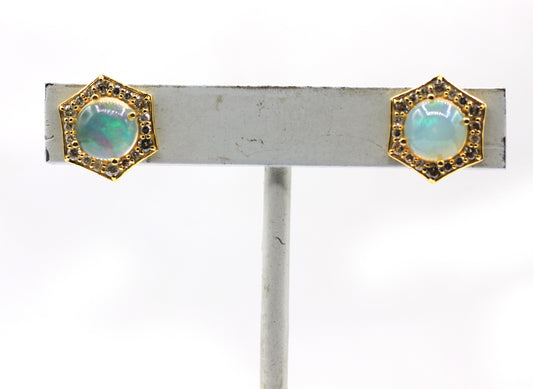 14k Solid Gold Diamond Earring With Opal Stone