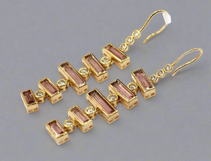 14k Solid Gold Diamond Earring With Pink Tourmaline Stone